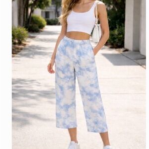 Gap high waisted linen  elastic waist Blue Tie-Dye Women's Pants size 10